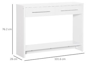 HOMCOM Tavolo Consolle da Ingresso in Truciolato con Ripiano Inferiore e 2 Cassetti, 101.6x28x76.2 cm, Bianco