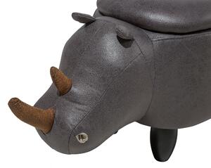 Sgabello per bambini Animale Rhino con contenitore con gambe in legno in ecopelle grigio scuro Poggiapiedi per la cameretta dei bambini Beliani