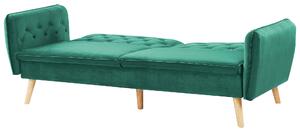 Divano letto trasformabile imbottito in velluto verde scuro con schienale abbottonato dal design moderno Beliani