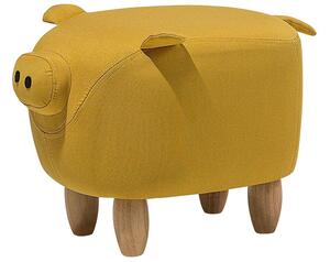 Sgabello per bambini Animal Pig in tessuto giallo Gambe in legno Poggiapiedi per scuola materna Beliani