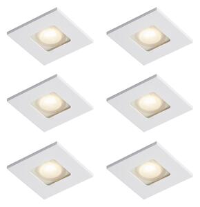 Set di 6 faretti da incasso moderni bianchi quadrati IP44 - Qure