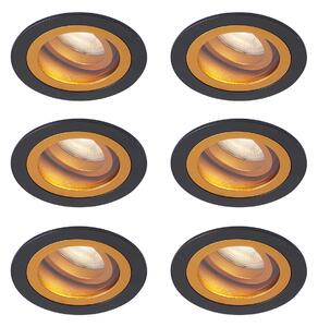 Set di 6 faretti da incasso moderni neri con oro orientabili e inclinabili IP44 - Chuck