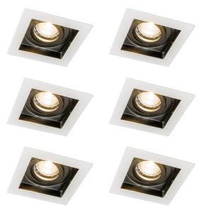 Set di 6 faretti da incasso moderni bianchi con nero regolabili - Carree