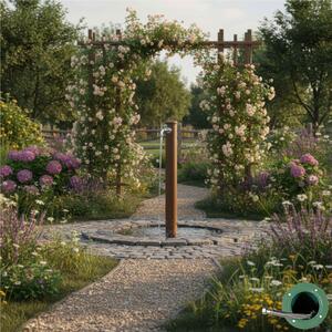 Fontana da Giardino con Rubinetto Forma Rotonda Dimensioni 30x16xh 101 cm - peso 2,5 kg con tubo rubinetto, Colore Ruggine
