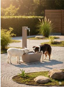 Fontana da Giardino con Rubinetto E vasca Rettangolare Dimensioni 40x40x h 91 - peso 14.3 kg con tubo rubinetto, Colore Tortora