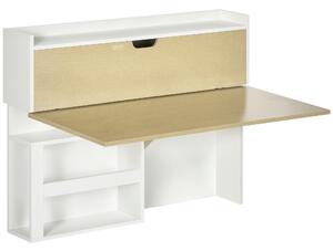 HOMCOM Scrivania a Muro Pieghevole e Salvaspazio con Ripiani, per Studio, Soggiorno e Ufficio, in Truciolato, 100x18x74 cm, Bianco e color Legno|Aosom