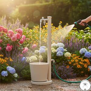 Fontana da Giardino con Rubinetto e vasca Rotonda Dimensioni 30x30x h 88,5 cm - peso 6,5kg con tubo rubinetto, Colore Avorio