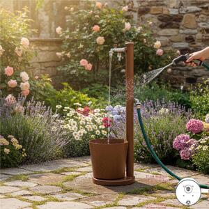 Fontana da Giardino con Rubinetto e vasca Rotonda Dimensioni 30x30x h 88,5 cm - peso 6,5kg con tubo rubinetto, Colore Ruggine