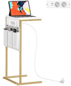 HOMCOM Tavolino da Salotto a Forma di C Effetto Marmo con Prese di Corrente e USB Integrate, Bianco | Aosom Italy