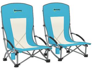 Outsunny Set 2 Sedie da Spiaggia Pieghevoli con Braccioli con Portabicchieri e Borsa di Trasporto, Blu