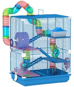 PawHut Gabbia per Criceti a 5 Livelli con Tubi, Ruota, Scale, Casetta e Bottiglia, 46x30x58 cm | Aosom Italy