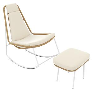 Set di 2 sedie a dondolo con corda intrecciata a mano, con poggiapiedi, per terrazza, giardino e balcone, Beige+Marrone