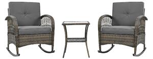 Set da balcone in rattan a 3 pezzi con 2 sedie a dondolo, tavolo in vetro temperato, Nero＋Grigio