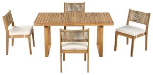 Set da pranzo a 5 pezzi con tavolo in Legna, schienale in rattan, cuscinetti per i piedi per terrazza, giardino, Bianco＋Colore naturale