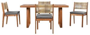 Set da pranzo a 5 pezzi con tavolo in Legna, schienale in rattan, cuscinetti per i piedi per terrazza, giardino, Grigio＋Colore naturale