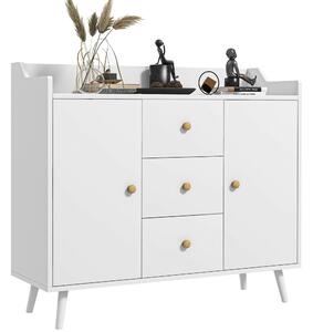 HOMCOM Credenza Moderna in Legno con 3 Cassetti e 2 Armadietti a 2 Livelli, 90x32x80 cm, Bianco | Aosom Italy