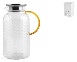 Teiera in vetro borosilicato bocciardato trasparente con filtro in acciaio inox 18/10 e manico color ambra lt 1,6
