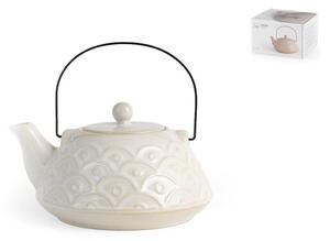 Teiera in stoneware bianco con coperchio e filtro in acciaio inox lt 0,70