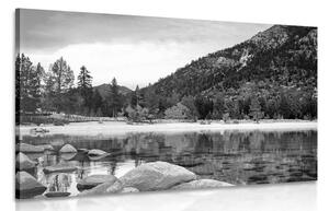 Stampa su tela – Lago in una natura stupenda in bianco e nero