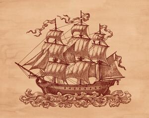 Illustrazione Ship on brown old paper, Natalia Barashkova