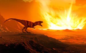 Illustrazione Tyrannosaurus observing asteroid impact illustration, MARK GARLICK/SCIENCE PHOTO LIBRARY