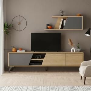 DecHome Parete Attrezzata Moderna Mobile TV + Mobile a Parete Dimensioni 48x35,60x180 cm colore Antracite/Rovere - Fiona
