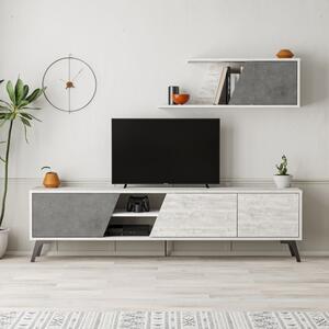 DecHome Parete Attrezzata Moderna Mobile TV + Mobile a Parete Dimensioni 48x35,60x180 cm colore Bianco - Fiona