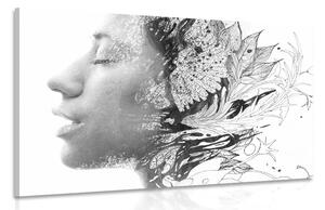 Stampa su tela – Donna con fiori dipinti in bianco e nero