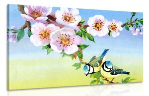 Quadro su tela – Cince e fiori in fiore