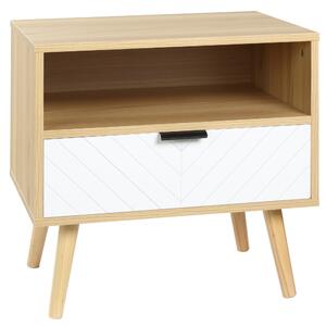 HOMCOM Comodino Moderno con Cassetto Estraibile e Ripiano Aperto, in Legno, 50x39.5x49.5 cm, Bianco e color Legno|Aosom