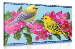 Quadro su tela – Uccellini e fiori in versione vintage