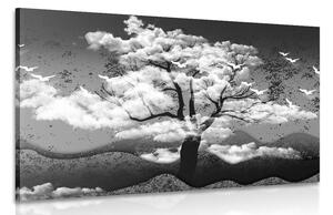 Quadro su tela – Albero in bianco e nero immerso nelle nuvole