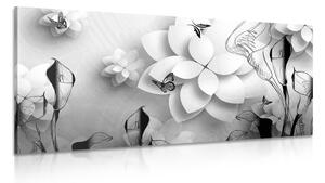Stampa su tela – Fiori astratti in bianco e nero