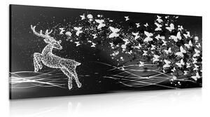 Quadro su tela – Splendido cervo con farfalle in bianco e nero