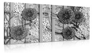 Quadro su tela – Fiori astratti su sfondo di marmo in bianco e nero