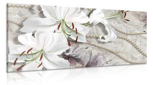 Stampa su tela – Giglio bianco con perle
