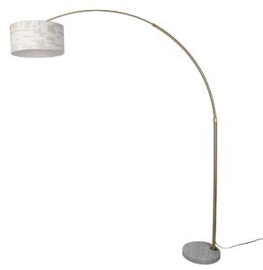 Lampada da terra in ottone con paralume a righe bianche e beige 50 cm - XXL