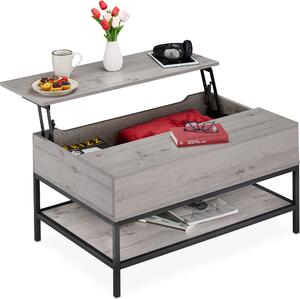 Tavolino da salotto ribaltabile Relaxdays, con ripiano, tavolino da salotto con vano portaoggetti, effetto legno, dimensioni: 45,5x90x60 cm, grigio/nero