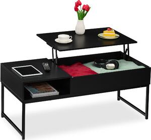Tavolino da salotto pieghevole Relaxdays, L x P x A 45x110x50 cm, vano laterale, tavolino da salotto con vano portaoggetti, effetto legno e metallo, nero