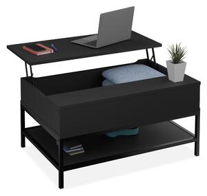 Tavolino da salotto ribaltabile Relaxdays, con ripiano, tavolino da salotto con vano portaoggetti, effetto legno, L x P x A: 45,5 x 90 x 60 cm, nero