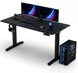 Ultradesk VORTEX - Nero - Scrivania per computer con regolazione elettronica dell'altezza e illuminazione LED RGB prismatica, piano di lavoro 140,5x70 cm, capacità di carico fino a 130 kg