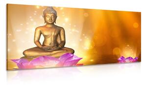 Quadro su tela – Statua di Buddha su fiore di loto