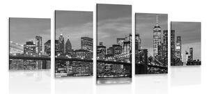 Quadri 5 pezzi – Affascinante ponte di Brooklyn in bianco e nero