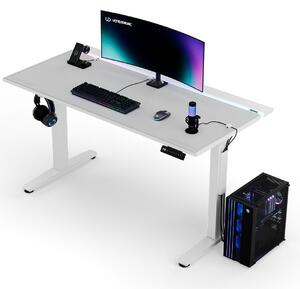 Ultradesk VORTEX - Bianco - Scrivania per computer con regolazione elettronica dell'altezza e illuminazione LED RGB, piano di lavoro 140,5x70