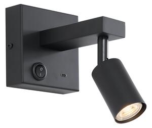 Lampada da parete nera moderna con USB-C inclinabile - Rex