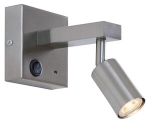Lampada da parete moderna in acciaio con USB-C inclinabile - Rex