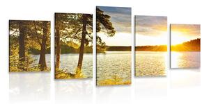 Quadri 5 pezzi – Tramonto sul lago