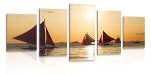 Quadri 5 pezzi – Splendido tramonto sul mare