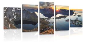 Quadri 5 pezzi – Affascinante panorama montano al tramonto