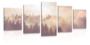 Quadri 5 pezzi – Nebbia sulla foresta